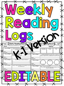 Preview of EDITABLE Skills Based Weekly Reading Logs K-1 Version