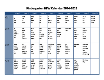 Preview of Kindergarten Weekly Sight Words Yearly Calendar