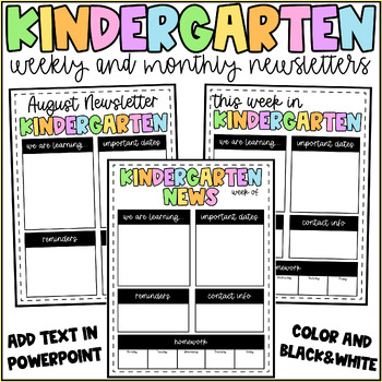 Preview of Kindergarten Weekly and Monthly Editable Newsletter Template - Colorful Rainbow