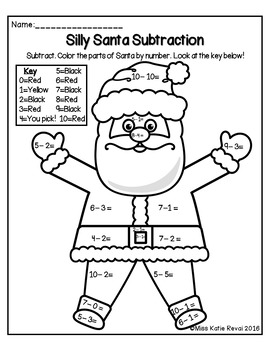 kindergarten winter addition subtraction within 10 color by number