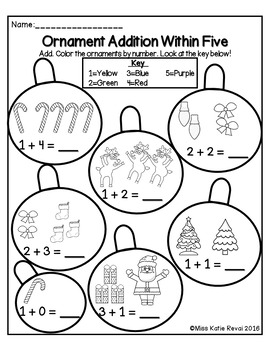 kindergarten winter addition subtraction within 10 color