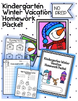 Preview of Kindergarten Winter Homework Activity Packet No Prep Just Print!