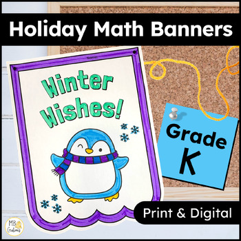 Preview of Kindergarten Winter Math Activities & Practice - Winter Craft - Holiday Banners