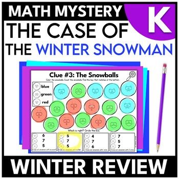 Preview of Kindergarten Winter Math Mystery Snowman Escape Room Snow Day Activities Review