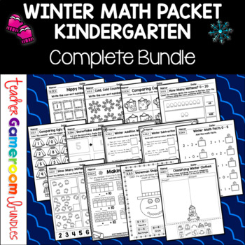 Preview of Kindergarten Winter Math Worksheet Bundle