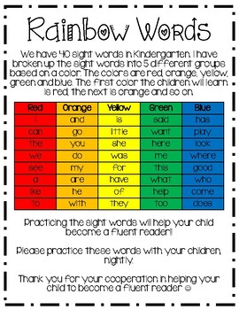 kindergarten wonders rainbow sight words flashcards and