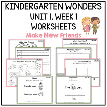 Preview of Kindergarten Wonders ~ Unit 1, Week 1 ~ 8 No Prep Worksheets On Weekly Skills