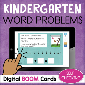 Preview of Kindergarten Simple Word Problems Adding & Subtracting within 10 BOOM CARDS