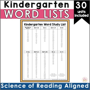 Preview of Kindergarten Word Study or Spelling Master List