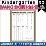 Kindergarten Word Study or Spelling Master List