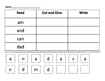 Kindergarten Words- Cut Glue & Write by Ryan Berger | TPT