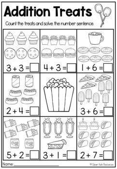 Free Addition Worksheets for Kindergarten by Clever Kids Resources