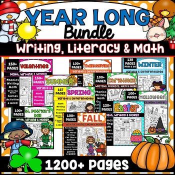 Preview of Kindergarten Worksheets All Year Long Literacy Writing Math Phonics Activities