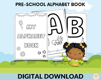 Preview of Kindergarten Worksheets, Alphabet Coloring & Tracing Book, Letters & Pictures