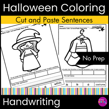 Preview of Halloween Kindergarten Writing Activity Coloring Pages Cut & Paste Sentences