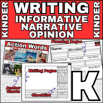 Preview of Kindergarten Writing Bundle Informative, Narrative, Opinion Handwriting Template