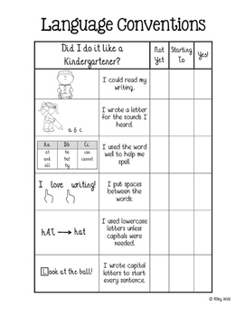 Preview of Kindergarten Writing Checklist – Language Conventions