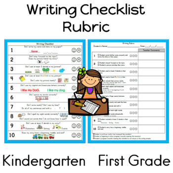 writing checklist and rubric for kindergarten and first grade tpt