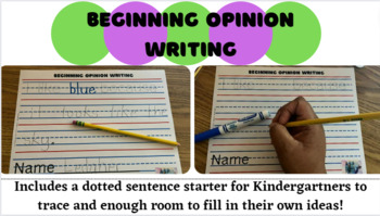 Preview of Kindergarten Writing- Dotted Sentence Starter for Opinion