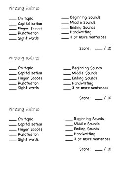 Kindergarten Writing Paper and Rubric by Caroline Grant