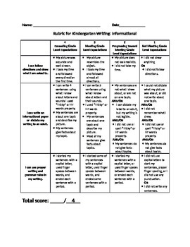Preview of Kindergarten Writing Rubric for Informational Text
