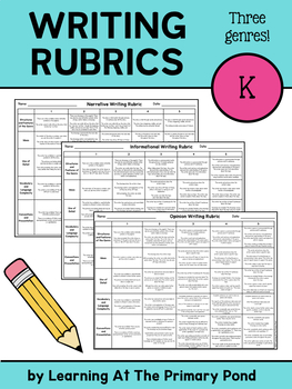 Preview of Kindergarten Writing Rubric Set - Narrative, Informational, and Opinion Genres