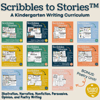 Preview of Kindergarten Writing Scribbles to Stories™ BUNDLE + Bonus Poetry Unit
