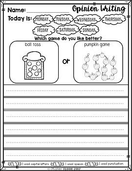 Kindergarten Writing prompts: Opinion Writing & Picture prompts (November)