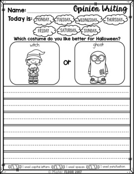 Kindergarten Writing prompts: Opinion Writing & Picture prompts (October)
