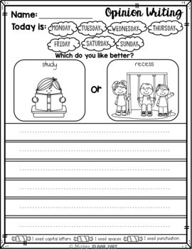 Kindergarten Writing prompts: Opinion Writing & Picture prompts (September)