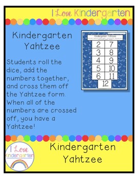kindergarten yahtzee by ilovekindergarten teachers pay teachers