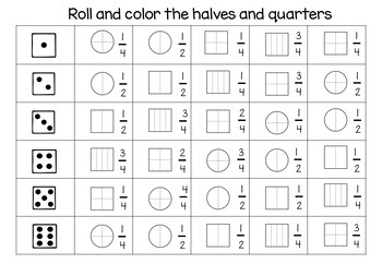 kindergarten year 1 1st grade year 2 fractions maths roll the dice