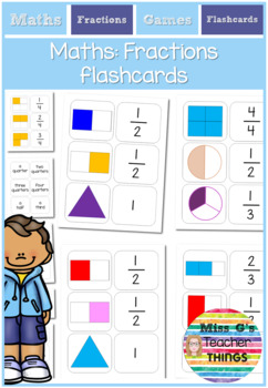 Preview of Kindergarten/Year 1 Fractions matching flashcards - halves, quarters, thirds,