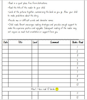Preview of Kindergarten/Year 1 Home Reading Log