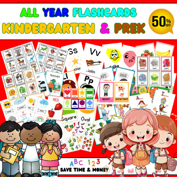Preview of Kindergarten Year Round Educational Flashcards: Alphabet, shapes, Animals..