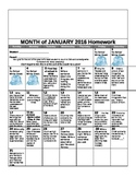 Kindergarten Yearly Homework Calendar 2015-2016 Common Core