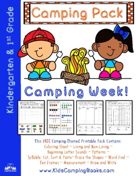 Preview of Camping Theme: K & 1st Grade Camping Printable Pack, Camping Week Activities