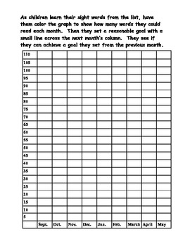 Kindergarten and First Grade sight word assessment with goal setting graph