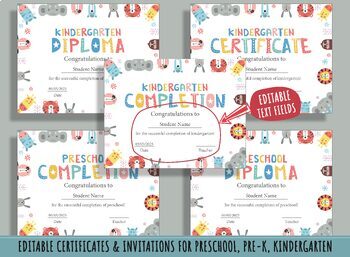 Preview of Kindergarten and Preschool Diploma, Certificate, and Invitation Collection