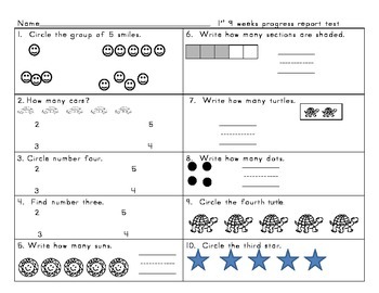 Kindergarten enVision Math topic 1 and 2 test by Vicki Wolfe | Teachers