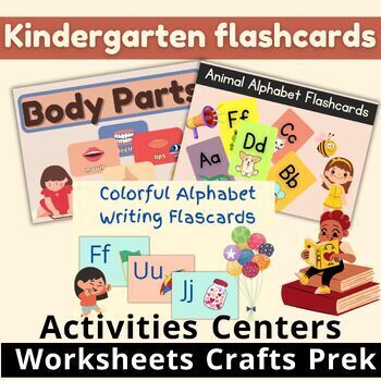 Preview of Kindergarten flashcards Activities Centers Worksheets Crafts Prek