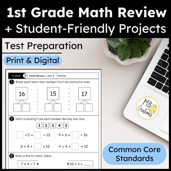 Preview of 1st Grade End of the Year Math Review iReady Test Prep Worksheets/Project/Slides