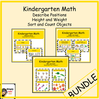 Preview of Kindergarten iReady Math Unit 1 BUNDLE Positional Words Height Length & Sorting