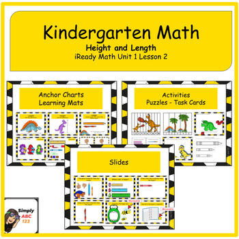 Preview of Kindergarten iReady Math Unit 1 lesson 2 Height & Length Slides and Activities