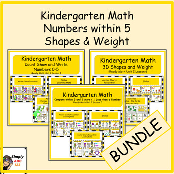 Preview of Kindergarten iReady Math Unit 2 BUNDLE Numbers to 5 & Shapes & Weight