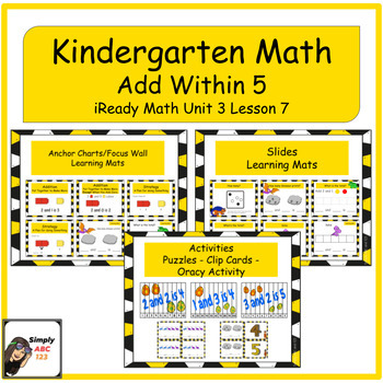 Preview of Kindergarten iReady Math Unit 3 lesson 7 Add within 5 Slides & Activities
