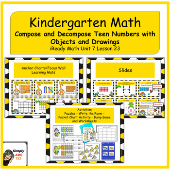 Preview of Kindergarten iReady Math Unit 7 lesson 23 Compose and Decompose Teen Numbers