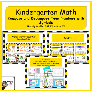 Preview of Kindergarten iReady Math Unit 7 lesson 25 Compose and Decompose Teen Numbers