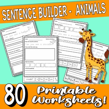 Preview of Kindergarten literacy centers and morning work animal sight word sentence bundle