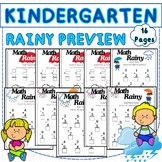 Kindergarten math rainy addition & subtraction worksheets.